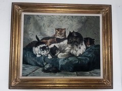 Vintage Cat Painting Good Companions Original, Framed