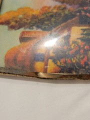 Vtg Reverse Painted Glass Art Carriage Scene Cottage Landscape GoldTone Frame