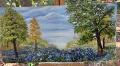 Original Vintage „Texas Bluebonnets“ Art Painting On Board Unsigned Oil Acrylic?