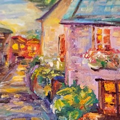 Original Oil Painting English Village Street Houses 4×6 Framed Artwork