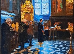Orthodox Church Interior – Original Oil Painting 30×21 cm | Religious Art