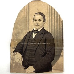 Antique 1800’s Portrait Oil Painting Man Suit Bow Tie Old Art Charles F Revoir