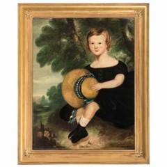 Antique Large 19th C Portrait Painting of a Young Girl, c 1830-Price Drop!