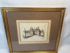 Antique Engraving Chateau de Chaumont Matted Framed By LEOPOLD ROBIN 19th c
