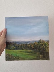 Original Oil Painting Landscape 10×10 Swiss Apls Handmade Art