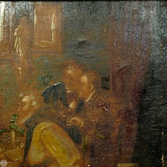 Antique 19th Century Original European School Interior Genre Scene Oil on Canvas
