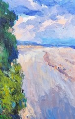 Oil painting Mointain river Ukrainian painter canvas Unframed original landscape