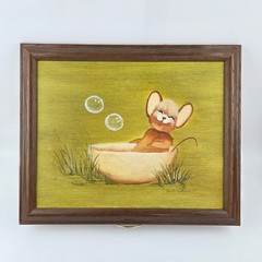 Framed Mouse Bath Painting Mid Century Style Signed 13×16″ Whimsical