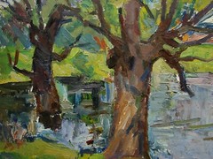 Ukrainian Soviet Oil Painting impressionism landscape tree lake