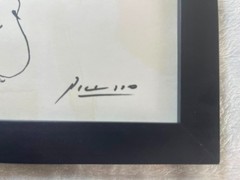 PABLO PICASSO drawing framed on sealed and signed wood