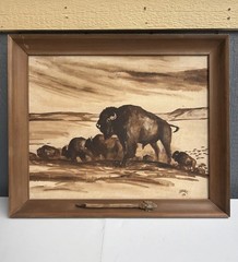 2 Original James Jim Knight Montana Artist 1958 on Canvass Board Western Buffalo