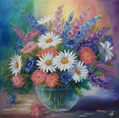 Flowers Bouquet Original Hand Painted Home Decor Wall Art Gift Ukrainian Artist