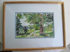 JOHN’S DRIVEWAY/ ORIGINAL GOUACHE / FRAMED/ 14″H X 19″W / MIMI DAVIS, ARTIST