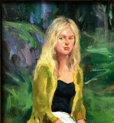 Original Oil Painting: „Lost In Thoughts“ – Impressionist Girl Portrait, Framed