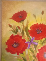 Original Acrylic Painting Red Poppy Flowers Dragonfly 16 x 20 large Canvas Art