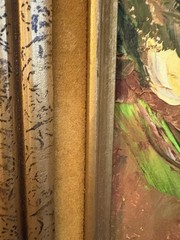 Vtg Yellow Flowers Green Leaves & Orange Oil Painting By Maeen 16×10”