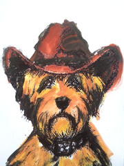 ACEO Cute COWBOY HAT DOG Painting PET ART