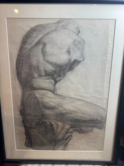 Baltimore School Original Charcoal Anatomical Torso Figure Study Framed Signed
