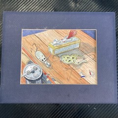 Vintage Doug Piatt Water Color “Old Tackle” Fishing Lures- Rare Piece 10”x8”