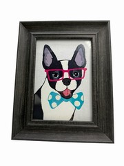French Bulldog, Boston Terrier Portrait W/ Glasses Funny Adorable Framed Print