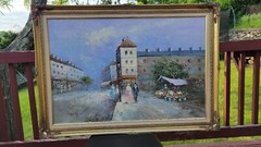 Burnett Signed Original Painting Oil on Canvas L 41×29 in Vintage Paris Street