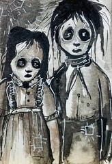 ACEO Original Dead Sister Brother Gothic Horror Acrylic Painting Portrait Art