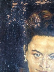 Portrait Lady Woman IN Green Garment° Oil Painting to Restore Cologne 1949 Sign