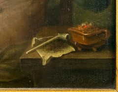 Antique J. Palmer Signed Oil Painting on Board, Dutch Genre Pipe Smoker Portrait