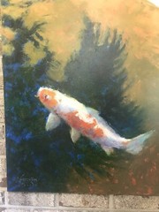 Original Bart Lindstrom Org Koi Fish 2018 Huge OOC Oil Painting Signed 30 X 40