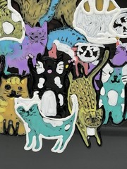 Hand Painted Whimsical Cartoon Cats Puff Paint On Glass Framed Wall Art 11×8.75”