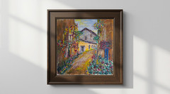 ORIGINAL ACRYLIC PAINTING ON CANVAS BY MAEVSKAYA „OLD TOWN ALLEY“ 20×20 cm SIGNE