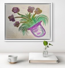 BLESSED#1500 Heart Flower Pot Purple 16×20 Original Art Canvas Hang 2 directions