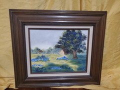 Kristi Signed Vtg Oil Painting Texas Bluebonnet Landscape- Please Read Unfinish?