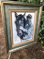 MAHON Original HORSE TRAINER MODERN ABSTRACT 1970s IMPRESSIONIST WATERCOLOR