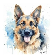 Watercolor German Shepherd Portrait Art Print Painting
