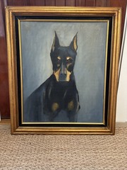 Doberman Portrait Oil On Masonite Marie Craig 25.5 X 29.5”