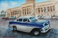 Original Small Watercolor Painting Old Car, Cuba 6″ x 9″ NOT A PRINT