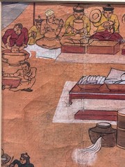 Antique Mongolian Folk Art Painting – Nomadic Feast Folk Art Scene on Rice Paper