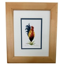 Signed Original Rooster Watercolor Framed – Tropical Island Gallery Art