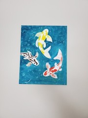 Handmade acrylic painting Art Decor Wooden frame 20x16x0.5 in KOI FISH