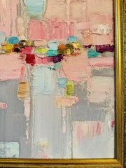 KADLIC Original Oil Painting Modern Abstract Landscape Pinks Gold Gilt 22” Frame