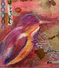 Original Signed Mixed Media Acrylic Bird Painting 8×10 “Red and Purple” 2015