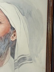 Vintage original Sol Schreibman Jewish Rabbi Man watercolor painting portrait