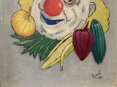 🔥 Vintage Old Outsider NIGHTMARE Vegetable Pogo CLOWN Circus FREAK Oil Painting