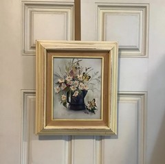 Original Oil painting canvas signed Holly daisy butterflies burlap framed 13″x15