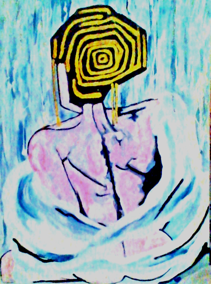 Original painting of abstract modern Woman Shower large art 18x24x1 pb