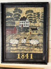 Kathy Graybill-Folk Art Painter-ORIGINAL Artwork-Salt Box/Sheep 21×27