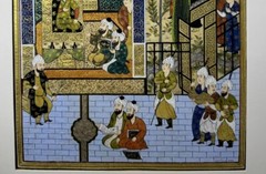 Miniature Painting Persian Art Silk Paper Handmade Sultan In Palace 27,5 x18,5cm