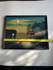 Vtg Oriental Oil Painting on Silk Landscape Framed Japanese Chinese Vietnamese