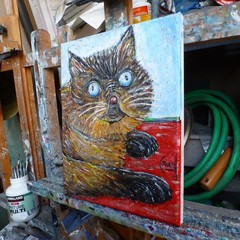 IT TASTE BAD cat persian pet NEW original 8×10 canvas oil painting by Crowell